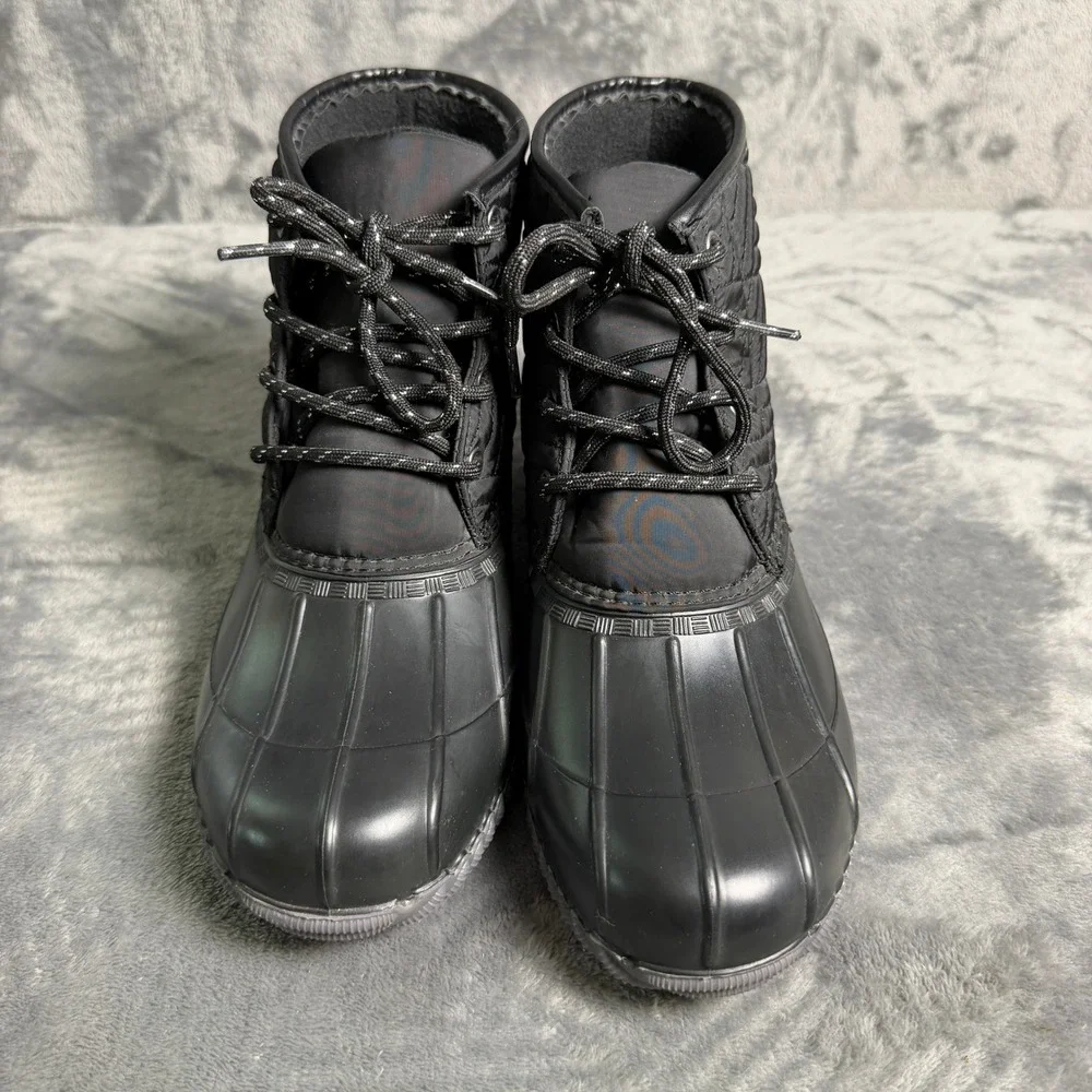 Magellan Womens Size 9 Black Quilted Duck Boots Lace Up Fleece Lined Waterproof